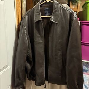 Nautica Brown Bomber Jacket Leather Classic